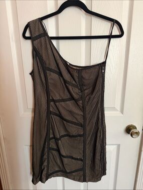 lola Black One Shoulder Mesh Slip Dress